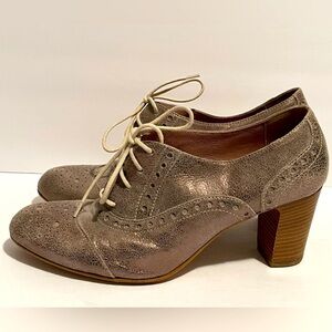 Sundance Heels Lucette Leather Wingtip Oxford Bootie Metallic